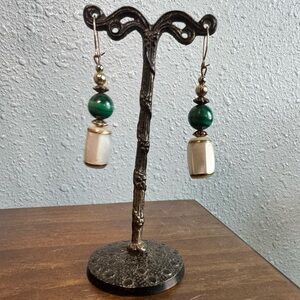 Malachite & Mother of Pearl Gold Dangle Earrings